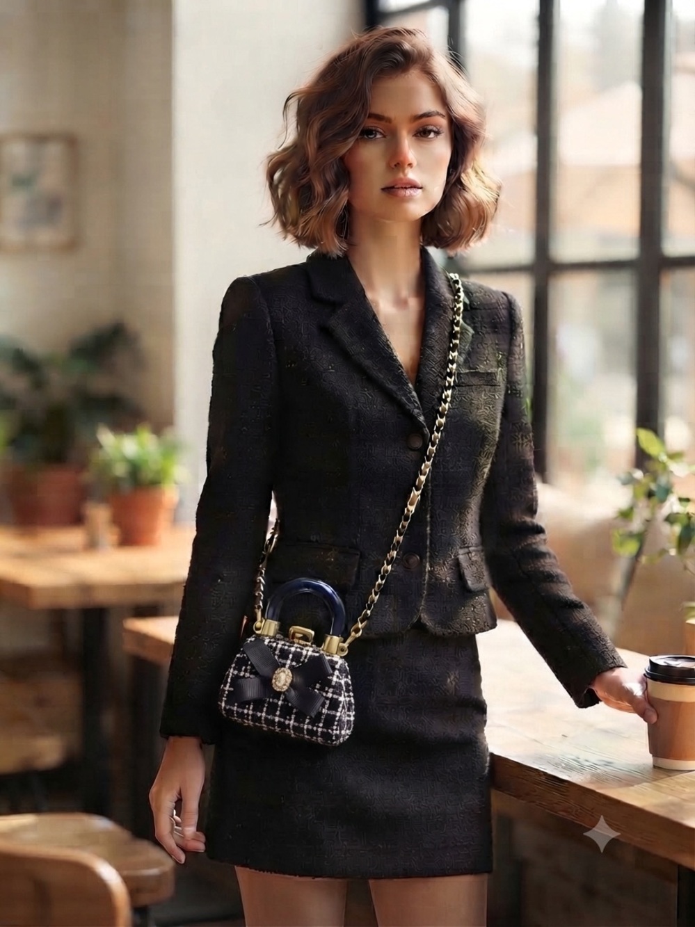 MIRROR compact Elegant Black and Gold Women's Crossbody Rhinestone Bow.